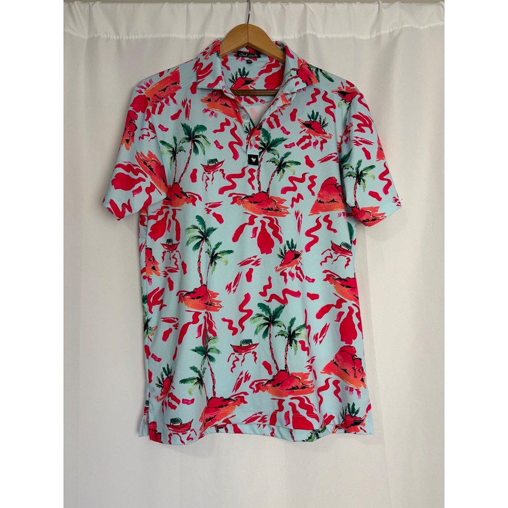 Bad Birdie Mens Golf Polo Shirt Medium Red Rocks Print Sporty Athletic
